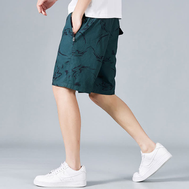 Buddha Stones Pantaloncini da uomo estivi in ​​cotone con coulisse e stampa astratta, con tasche. - image 14
