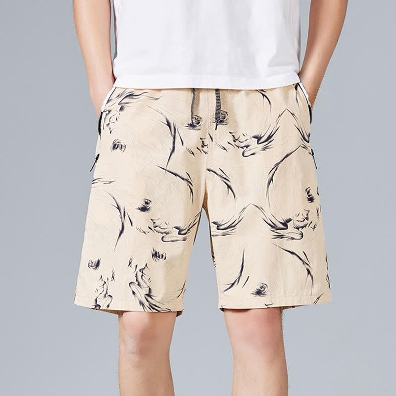 Buddha Stones Pantaloncini da uomo estivi in ​​cotone con coulisse e stampa astratta, con tasche. - Grano - US/UK/AU48, EU58 (5XL) - image 0
