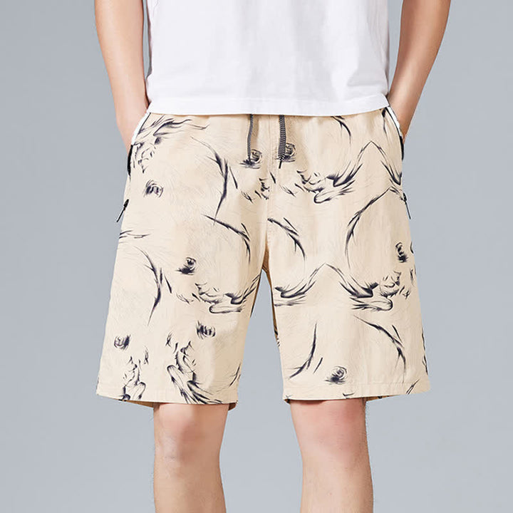 Buddha Stones Pantaloncini da uomo estivi in ​​cotone con coulisse e stampa astratta, con tasche. - Grano - US/UK/AU48, EU58 (5XL) - image 0