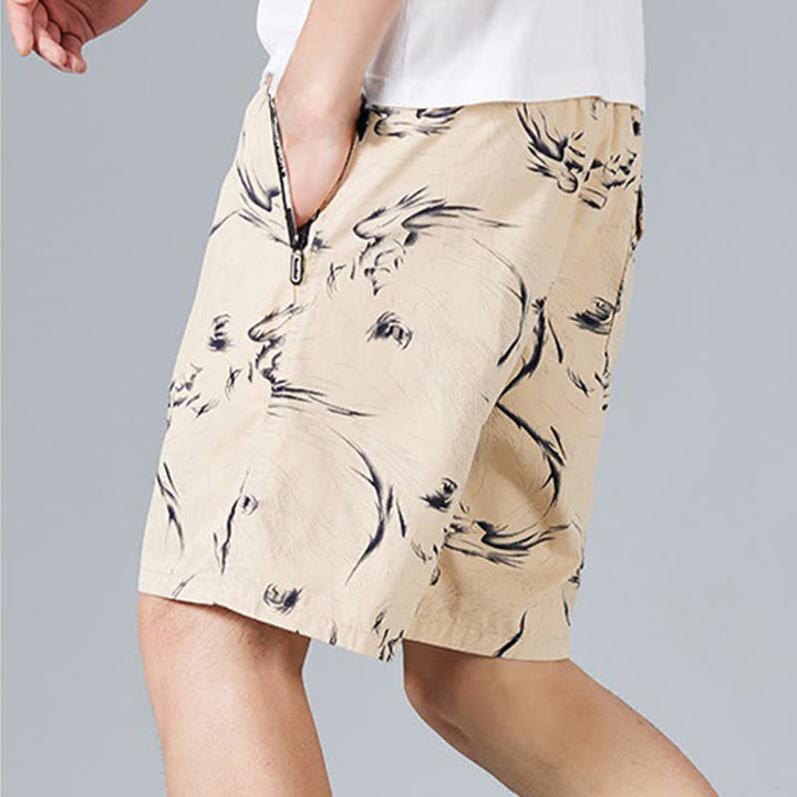 Buddha Stones Pantaloncini da uomo estivi in ​​cotone con coulisse e stampa astratta, con tasche. - image 1