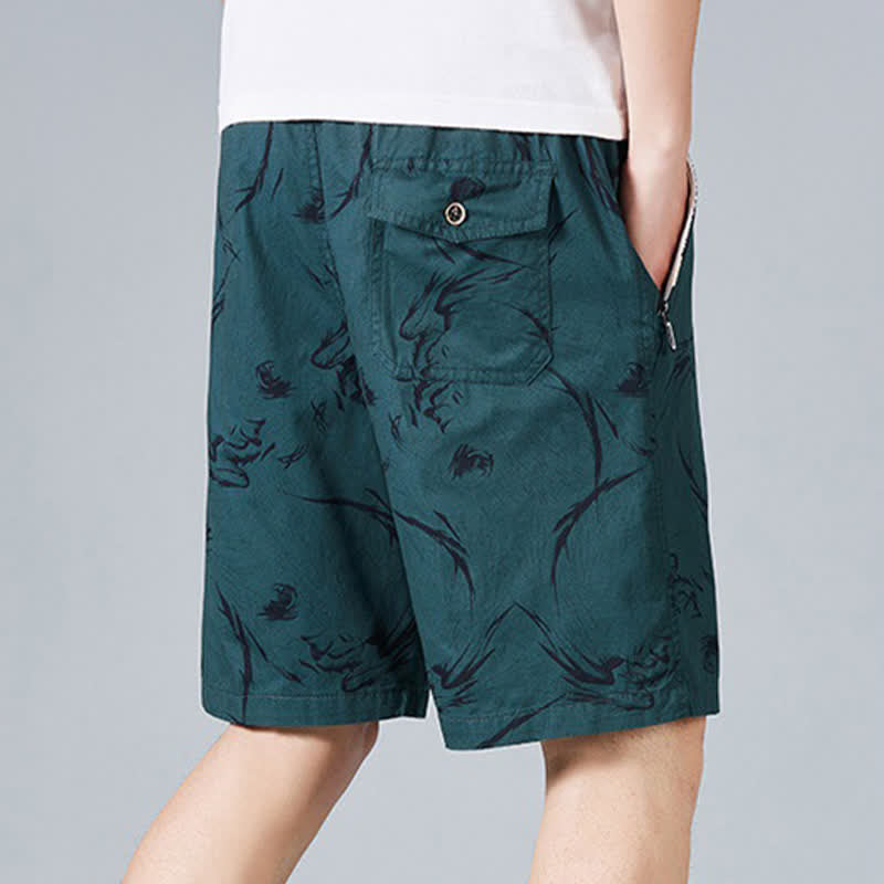 Buddha Stones Pantaloncini da uomo estivi in ​​cotone con coulisse e stampa astratta, con tasche. - image 13
