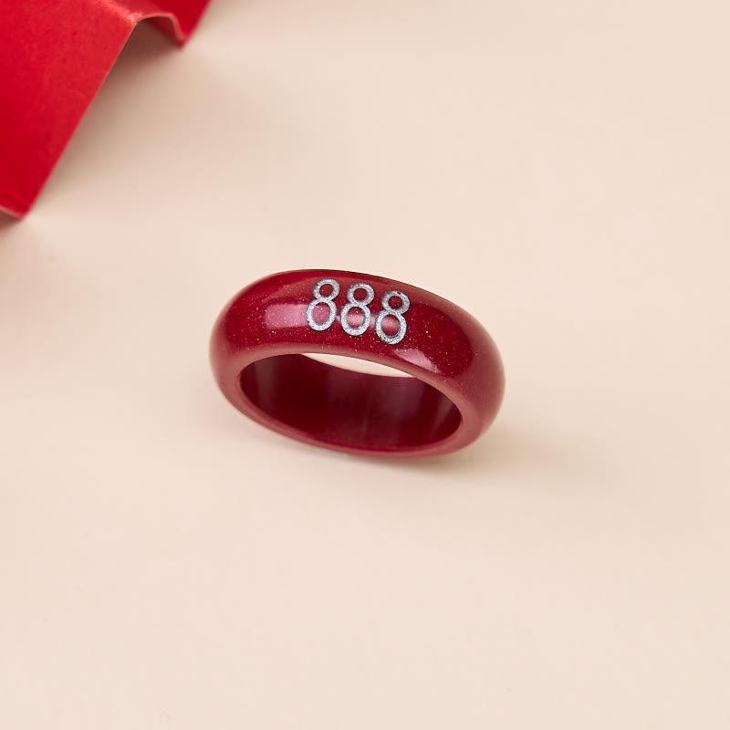 Buddha Stones Anello di benedizione con numero angelico 444 e 888 in cinabro rotondo intagliato. - image 9