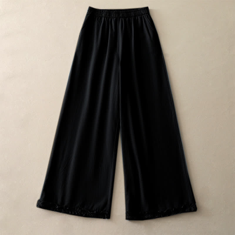 Buddha Stones Pantaloni da donna a gamba larga, in cotone tinta unita, con orlo a volant e tasche, perfetti per la primavera. - image 19
