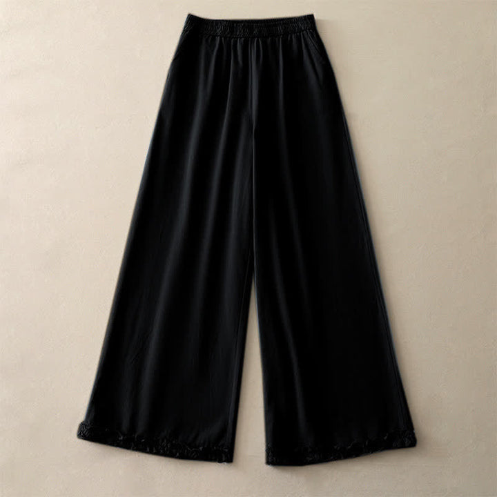 Buddha Stones Pantaloni da donna a gamba larga, in cotone tinta unita, con orlo a volant e tasche, perfetti per la primavera. - image 19