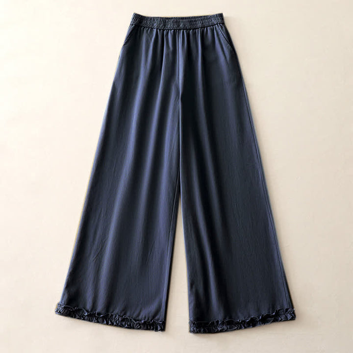 Buddha Stones Pantaloni da donna a gamba larga, in cotone tinta unita, con orlo a volant e tasche, perfetti per la primavera. - image 18