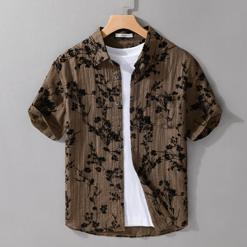 Buddha Stones Camicia da uomo estiva casual a maniche corte con stampa floreale e taschino decorativo. - Perù - US/UK/AU44，EU54 (3XL) - image 8