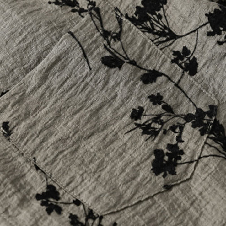Buddha Stones Camicia da uomo estiva casual a maniche corte con stampa floreale e taschino decorativo. - image 6