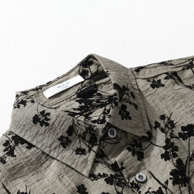 Buddha Stones Camicia da uomo estiva casual a maniche corte con stampa floreale e taschino decorativo. - image 3