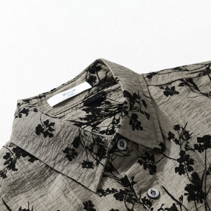 Buddha Stones Camicia da uomo estiva casual a maniche corte con stampa floreale e taschino decorativo. - image 3