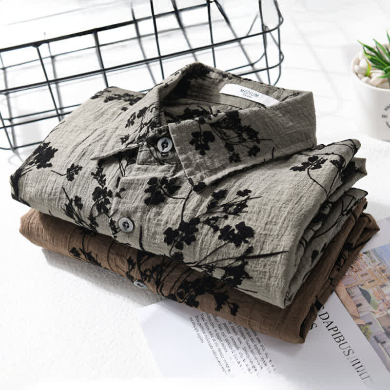 Buddha Stones Camicia da uomo estiva casual a maniche corte con stampa floreale e taschino decorativo. - image 16