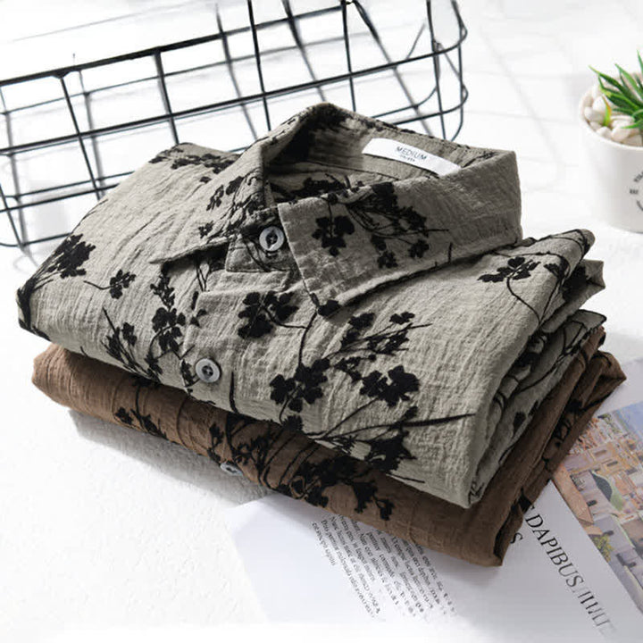 Buddha Stones Camicia da uomo estiva casual a maniche corte con stampa floreale e taschino decorativo. - image 16