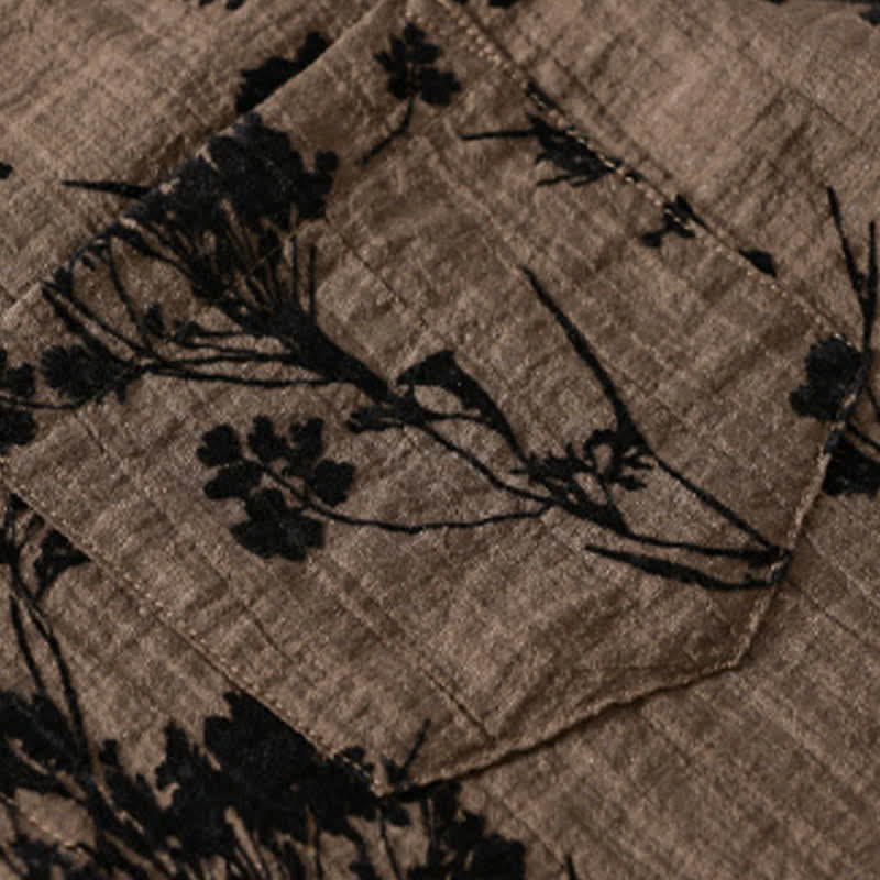 Buddha Stones Camicia da uomo estiva casual a maniche corte con stampa floreale e taschino decorativo. - image 12