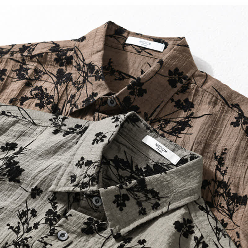 Buddha Stones Camicia da uomo estiva casual a maniche corte con stampa floreale e taschino decorativo. - image 19