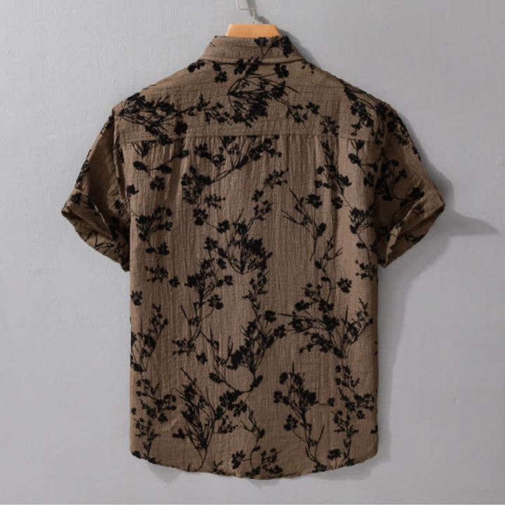 Buddha Stones Camicia da uomo estiva casual a maniche corte con stampa floreale e taschino decorativo. - image 9