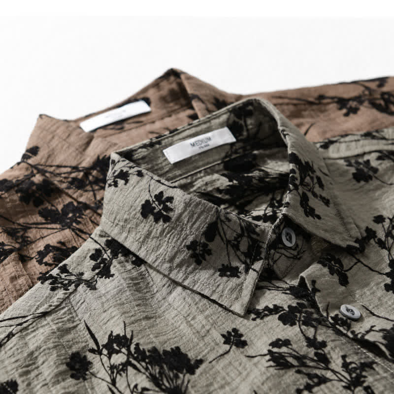 Buddha Stones Camicia da uomo estiva casual a maniche corte con stampa floreale e taschino decorativo. - image 18