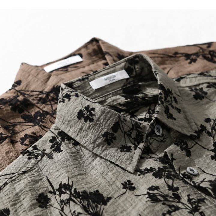 Buddha Stones Camicia da uomo estiva casual a maniche corte con stampa floreale e taschino decorativo. - image 18
