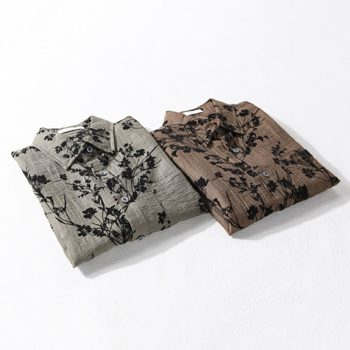 Buddha Stones Camicia da uomo estiva casual a maniche corte con stampa floreale e taschino decorativo. - image 17