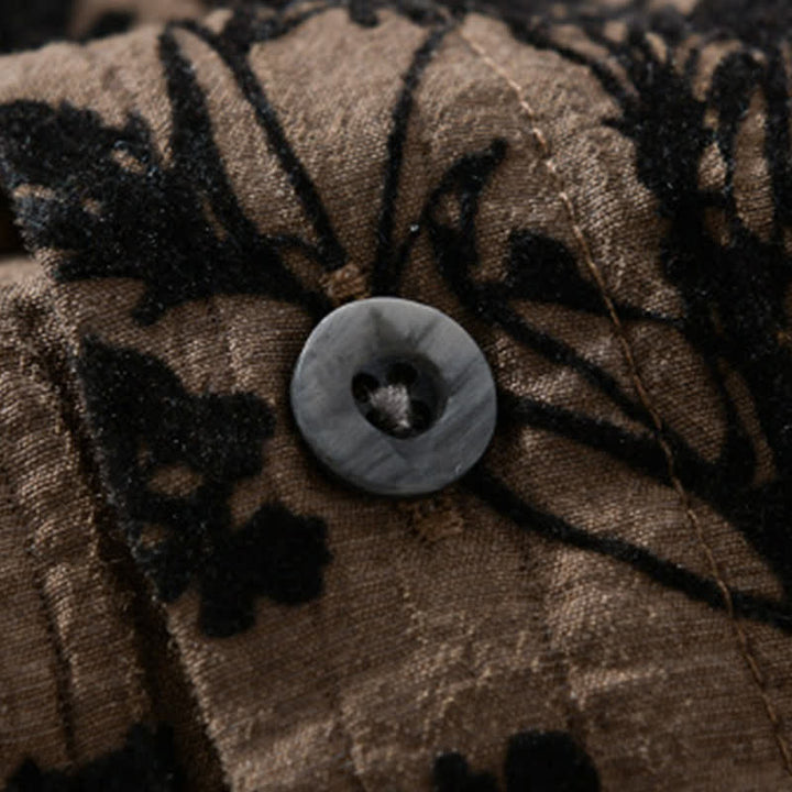 Buddha Stones Camicia da uomo estiva casual a maniche corte con stampa floreale e taschino decorativo. - image 13