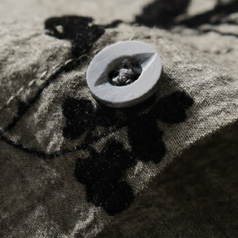 Buddha Stones Camicia da uomo estiva casual a maniche corte con stampa floreale e taschino decorativo. - image 4