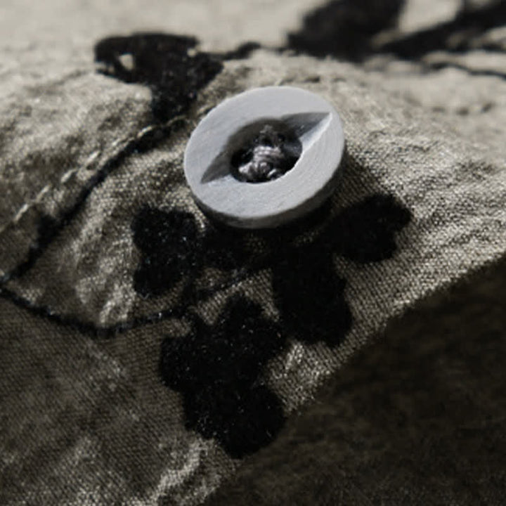 Buddha Stones Camicia da uomo estiva casual a maniche corte con stampa floreale e taschino decorativo. - image 4