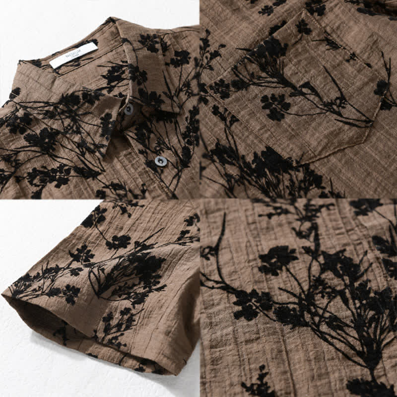 Buddha Stones Camicia da uomo estiva casual a maniche corte con stampa floreale e taschino decorativo. - image 10