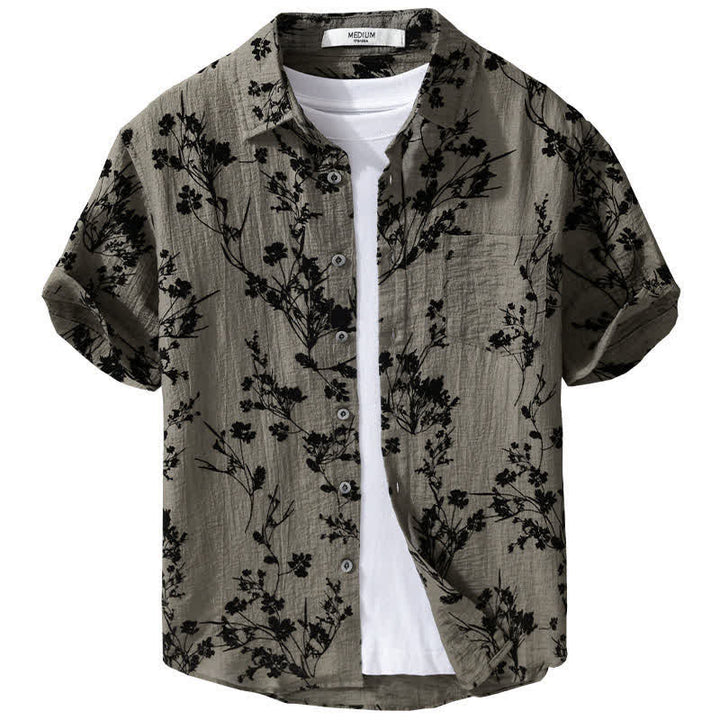 Buddha Stones Camicia da uomo estiva casual a maniche corte con stampa floreale e taschino decorativo. - image 1