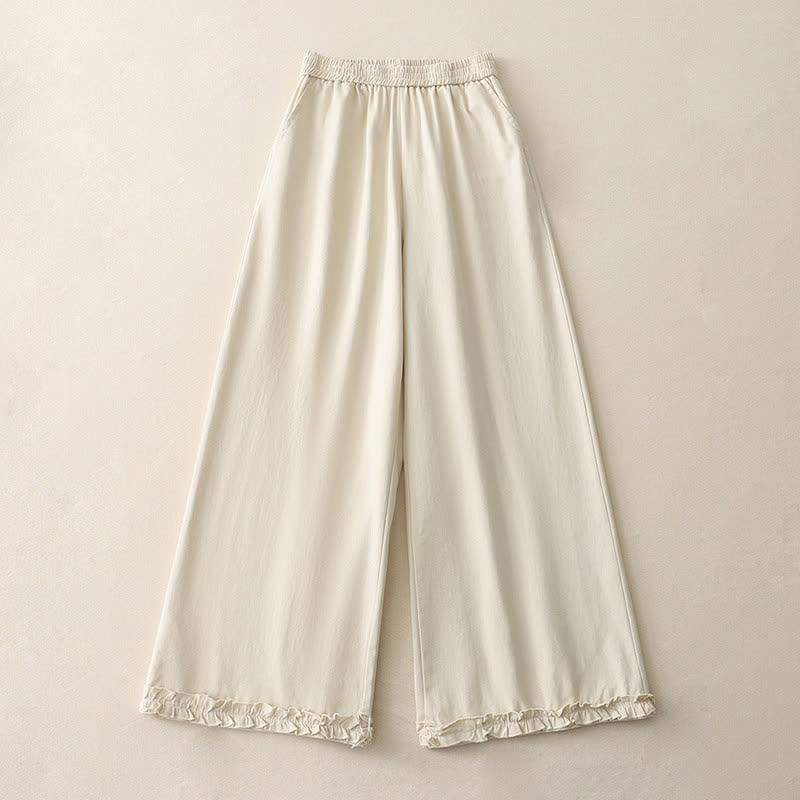 Buddha Stones Pantaloni da donna a gamba larga, in cotone tinta unita, con orlo a volant e tasche, perfetti per la primavera. - Bianco antico - US12, UK/AU16, EU44 (2XL) - image 5