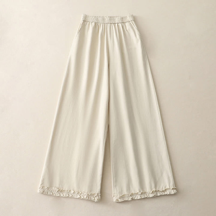 Buddha Stones Pantaloni da donna a gamba larga, in cotone tinta unita, con orlo a volant e tasche, perfetti per la primavera. - Bianco antico - US12, UK/AU16, EU44 (2XL) - image 5