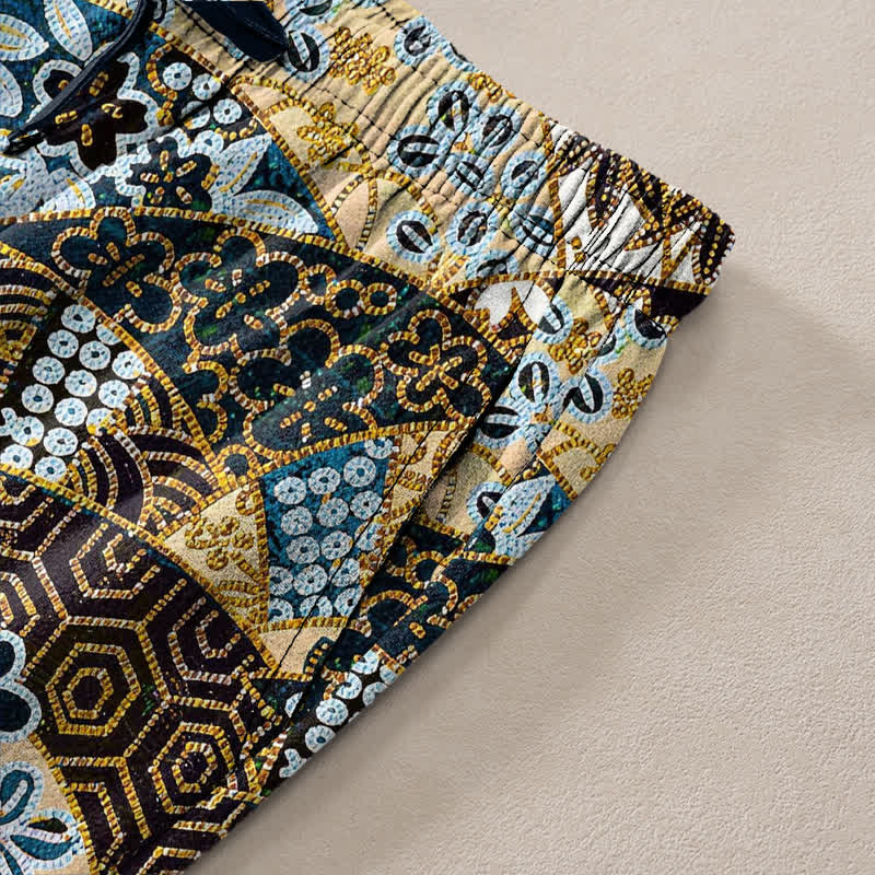 Buddha Stones Pantaloni da uomo affusolati in cotone con motivo patchwork bohémien e tasche. - image 3