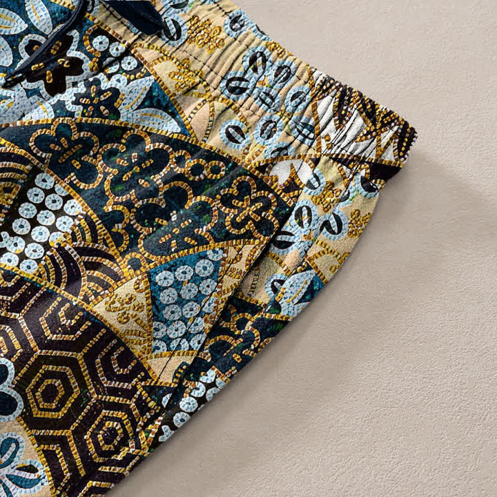 Buddha Stones Pantaloni da uomo affusolati in cotone con motivo patchwork bohémien e tasche. - image 3