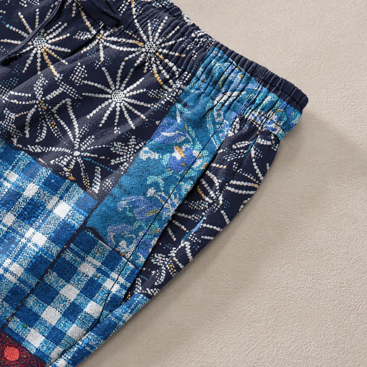 Buddha Stones Pantaloni da uomo affusolati con tasche, in cotone patchwork con motivo floreale. - image 3