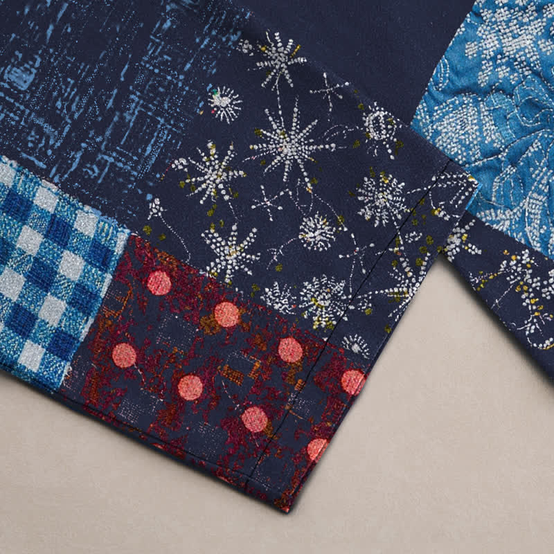 Buddha Stones Pantaloni da uomo affusolati con tasche, in cotone patchwork con motivo floreale. - image 2