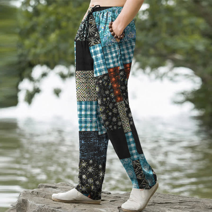 Buddha Stones Pantaloni da uomo affusolati con tasche, in cotone patchwork con motivo floreale. - image 5
