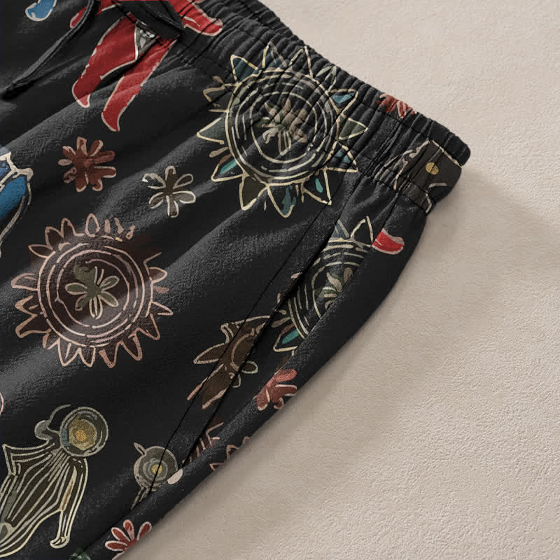Buddha Stones Pantaloni da uomo affusolati in cotone con motivo a sole e tasche, stile bohémien. - image 3