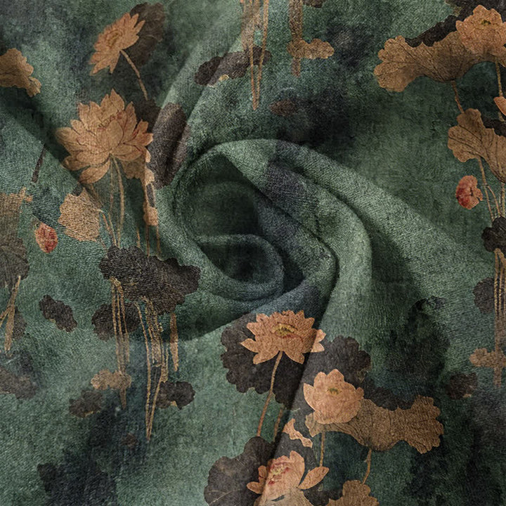Buddha Stones Camicia da uomo a maniche corte con mezza abbottonatura e motivo floreale a loto in cotone. - image 4
