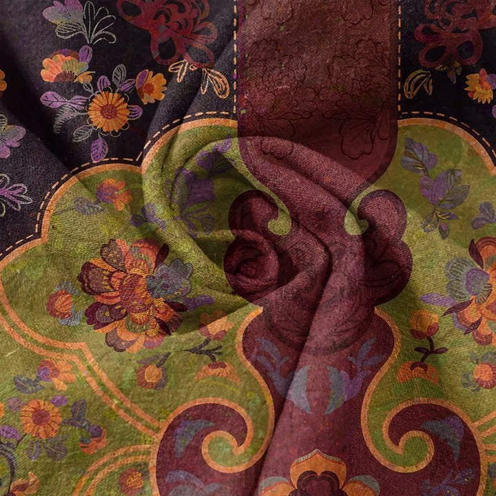 Buddha Stones Camicia da uomo a maniche corte con mezza abbottonatura, in cotone, con motivo floreale barocco. - image 4