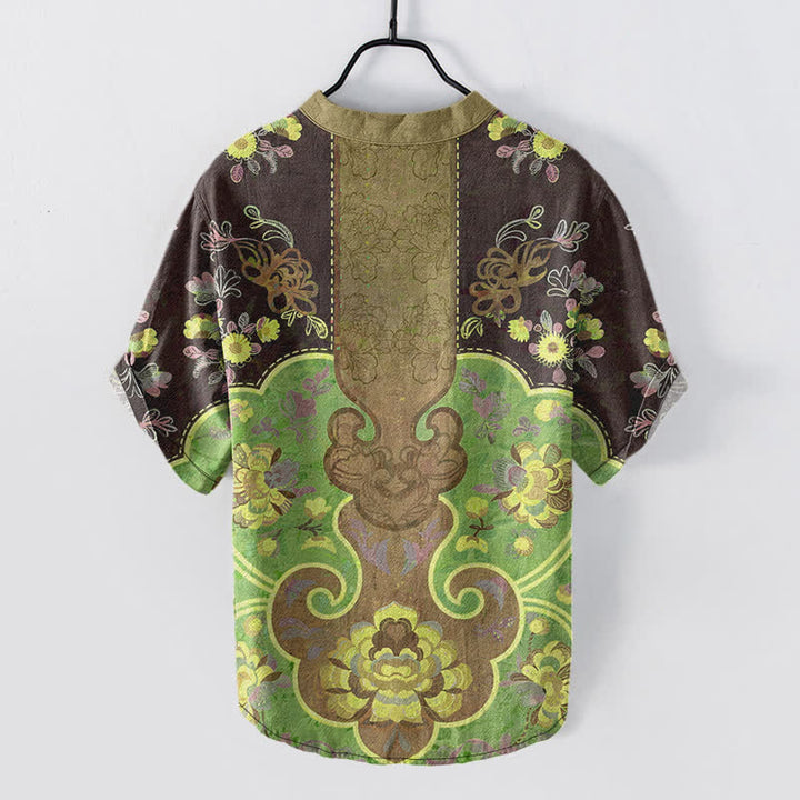 Buddha Stones Camicia da uomo a maniche corte con mezza abbottonatura, in cotone, con motivo floreale barocco. - image 6