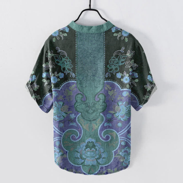 Buddha Stones Camicia da uomo a maniche corte con mezza abbottonatura, in cotone, con motivo floreale barocco. - image 8