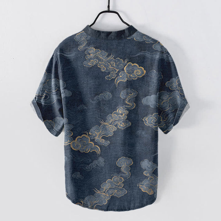 Buddha Stones Camicia da uomo a maniche corte con mezza abbottonatura, in cotone, con motivo "Nuvola di buon auspicio". - image 1