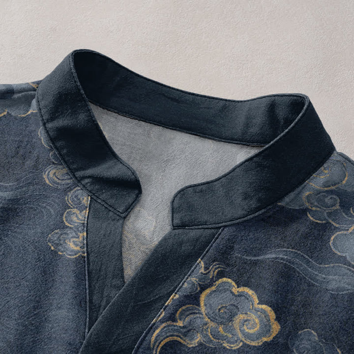 Buddha Stones Camicia da uomo a maniche corte con mezza abbottonatura, in cotone, con motivo "Nuvola di buon auspicio". - image 2
