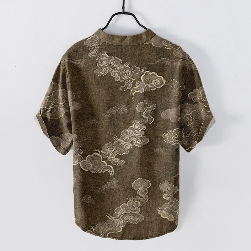 Buddha Stones Camicia da uomo a maniche corte con mezza abbottonatura, in cotone, con motivo "Nuvola di buon auspicio". - image 6