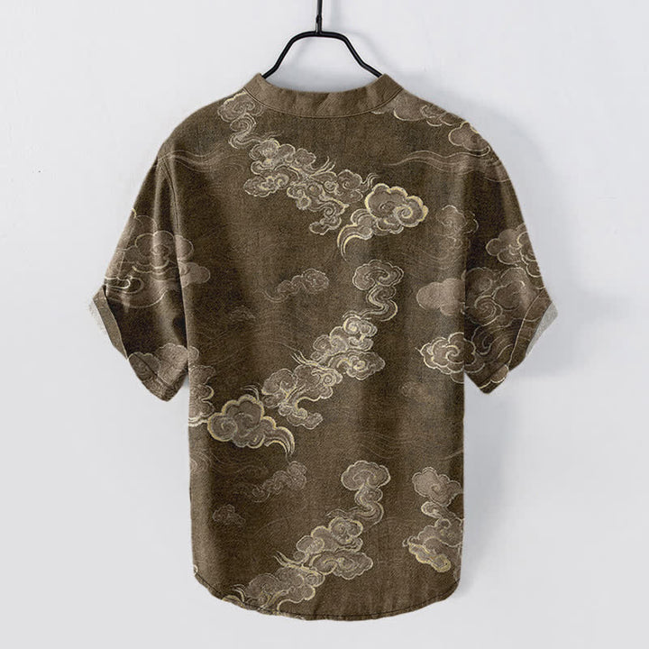 Buddha Stones Camicia da uomo a maniche corte con mezza abbottonatura, in cotone, con motivo "Nuvola di buon auspicio". - image 6