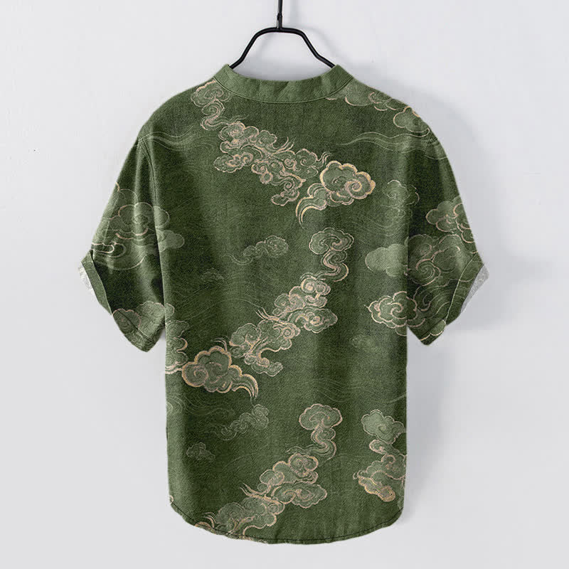 Buddha Stones Camicia da uomo a maniche corte con mezza abbottonatura, in cotone, con motivo "Nuvola di buon auspicio". - image 8