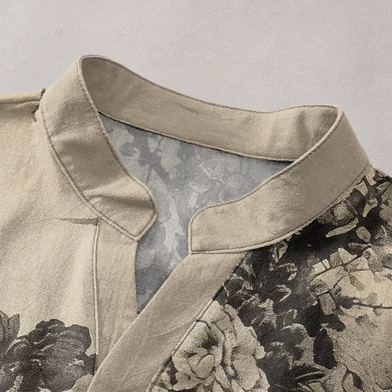 Buddha Stones Camicia da uomo a maniche corte con mezza abbottonatura e fantasia floreale in cotone. - image 2