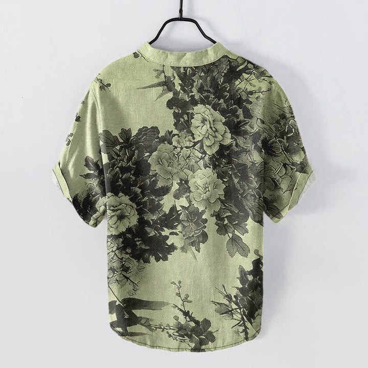 Buddha Stones Camicia da uomo a maniche corte con mezza abbottonatura e fantasia floreale in cotone. - image 8