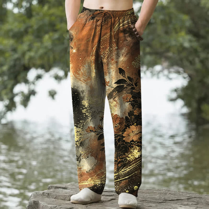 Buddha Stones Pantaloni da uomo affusolati in cotone con motivo floreale a stelle e tasche. - Perù - US/UK/AU50, EU60 (5XL) - image 8