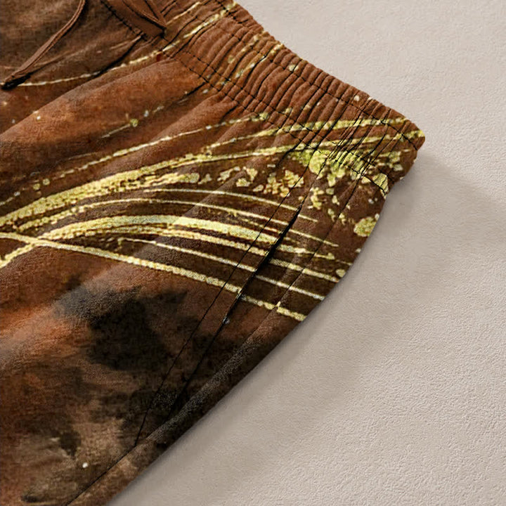 Buddha Stones Pantaloni da uomo affusolati in cotone con motivo floreale a stelle e tasche. - image 11