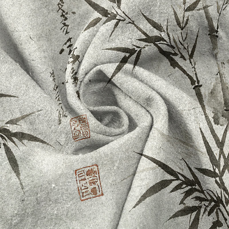 Buddha Stones Pantaloni da uomo affusolati con tasche, stampa a foglie di bambù, in inchiostro di cotone. - image 3