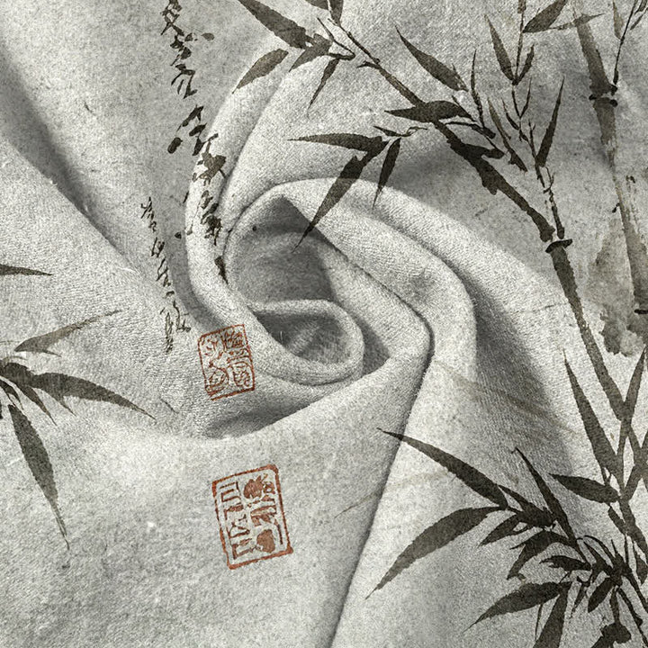 Buddha Stones Pantaloni da uomo affusolati con tasche, stampa a foglie di bambù, in inchiostro di cotone. - image 3