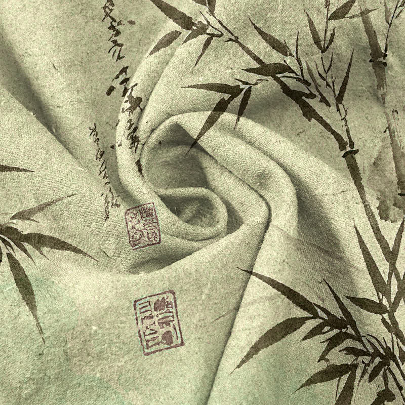 Buddha Stones Pantaloni da uomo affusolati con tasche, stampa a foglie di bambù, in inchiostro di cotone. - image 7